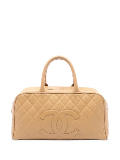 Pre-owned Chanel 2002-2003 Mini Boston Matelasse-quilting Tote Bag In Neutral