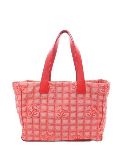 Pre-owned Chanel 2002-2003 New Travel Line Mm Logo-print Tote Bag In Red