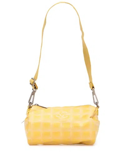Pre-owned Chanel 2002-2003 New Travel Line Nylon Barrel Shoulder Bag In Yellow