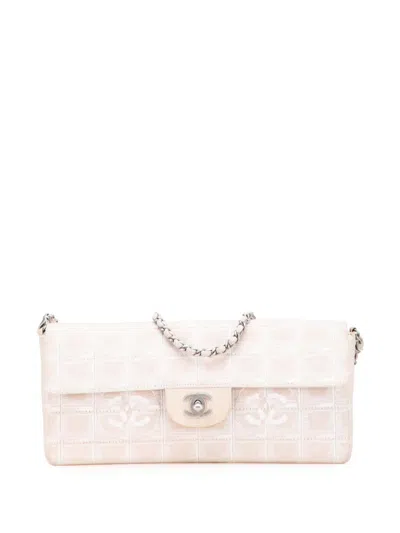 Pre-owned Chanel 2002-2003 New Travel Line Nylon East West Flap Shoulder Bag In Pink