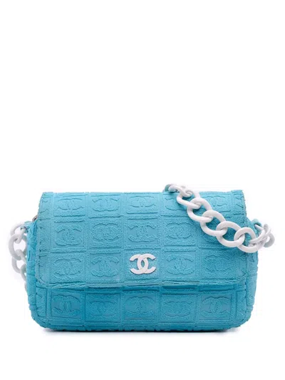Pre-owned Chanel 2002-2003 Terry Cloth Sport Line Flap Shoulder Bag In White