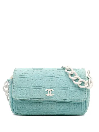 Pre-owned Chanel 2002-2003 Terry Cloth Sport Line Flap Shoulder Bag In White