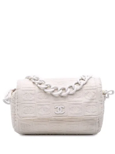 Pre-owned Chanel 2002-2003 Terry Cloth Sport Line Flap Shoulder Bag In White