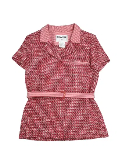 Pre-owned Chanel 2002 Belted Tweed Jacket In Red
