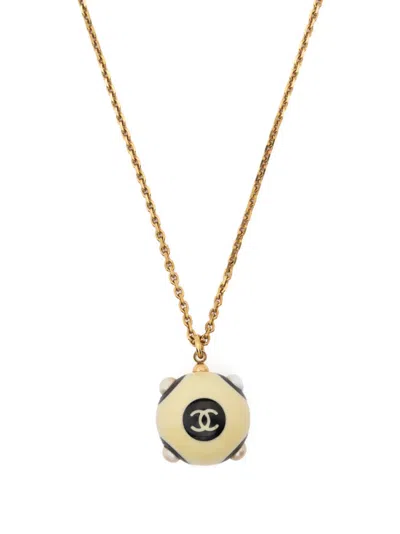 Pre-owned Chanel 2002 Cc Ball Pendant Necklace In Gold