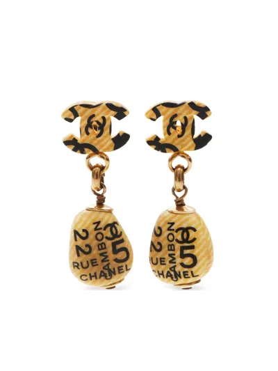 Pre-owned Chanel 2002 Cc Dangle Earrings In Gold