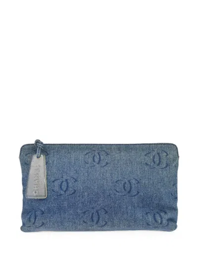 Pre-owned Chanel 2002 Cc Denim Clutch Bag In Blue