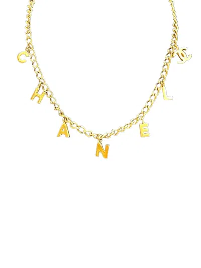 Pre-owned Chanel 2002 Cc Gold Plated Logo Charms Chain Necklace Costume Necklace