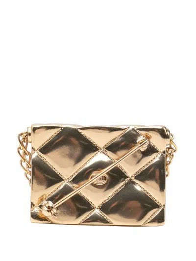 Pre-owned Chanel 2002 Cc Gold Plated Quilted Classic Flap Pin Brooch Costume Brooch