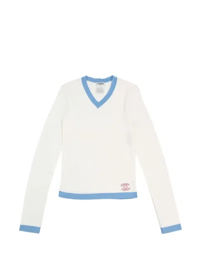 Pre-owned Chanel 2002 Cc Logo Knitted Top In White