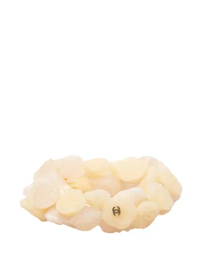 Pre-owned Chanel 2002 Cc Resin Camellia Bracelet Costume Bracelet In Neutral