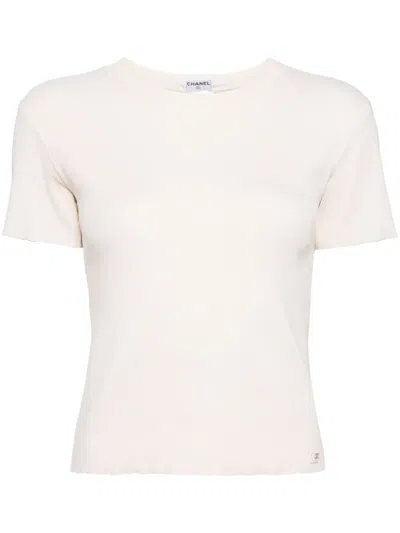 Pre-owned Chanel 2002 Cc Ribbed T-shirt In Neutrals