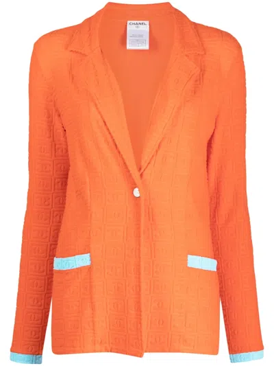 Pre-owned Chanel 2002 Cc Terry-cloth Blazer In Orange