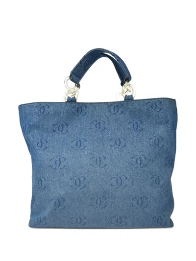 Pre-owned Chanel 2002 Cc Tote Bag In Blue