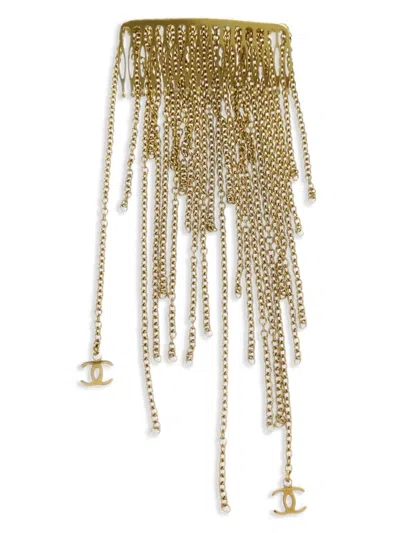 Pre-owned Chanel 2002 Chain Fringe Hair Comb In Gold
