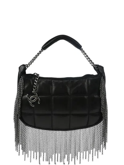 Pre-owned Chanel 2002 Choco Bar Fringe Handbag In Black