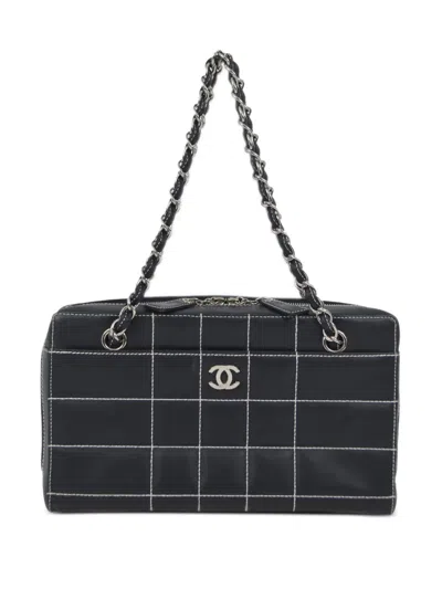 Pre-owned Chanel 2002 Choco Bar Quilted Shoulder Bag In Blue