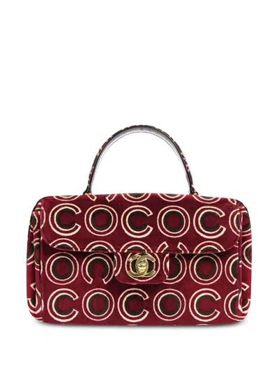 Pre-owned Chanel 2002 Coco Velvet Tote Bag In Red