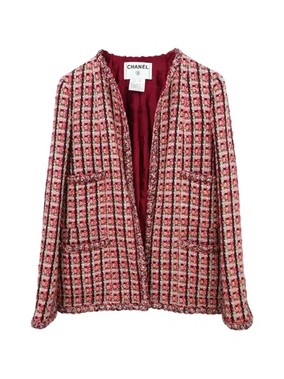 Pre-owned Chanel 2002 Collarless Tweed Jacket In Red