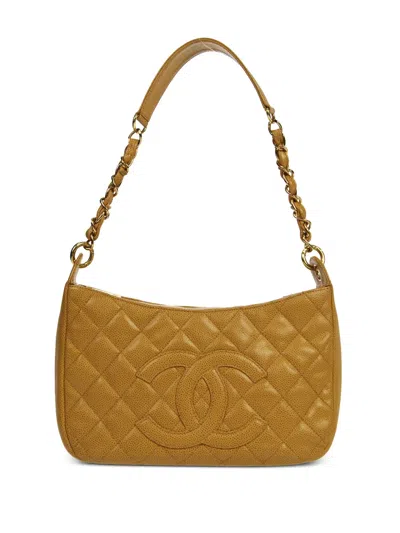 Pre-owned Chanel 2002 Diamond-quilted Cc Shoulder Bag In Yellow