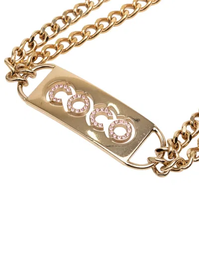 Pre-owned Chanel 2002 Gold Plated Strass Coco Plaque Double Chain Belt