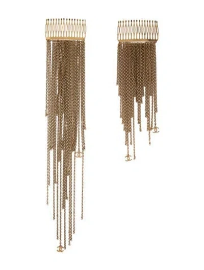Pre-owned Chanel 2002 Hair Clip Set In Gold