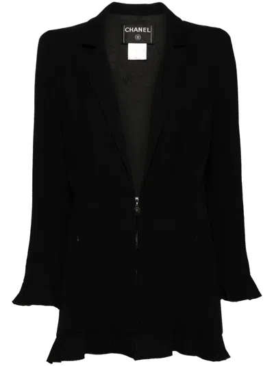 Pre-owned Chanel 2002 Half-zip Ruffled Jacket In Black