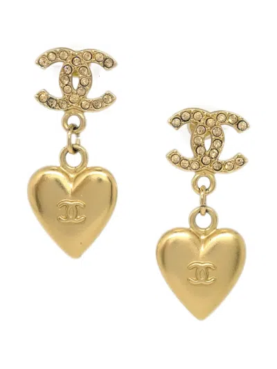 Pre-owned Chanel 2002 Heart Dangle Piercing Earrings