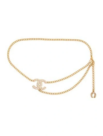 Pre-owned Chanel 2002 Interlocking Cc Logo Waist Belt In Gold