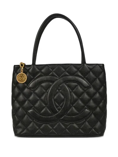 Pre-owned Chanel 2002 Large Medallion Tote Bag In Black