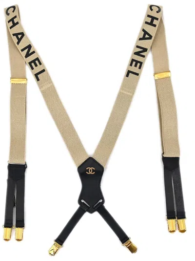 Pre-owned Chanel 2002 Logo Suspenders In Neutrals
