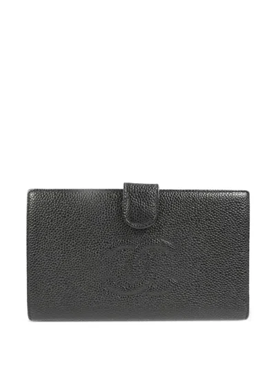 Pre-owned Chanel 2002 Long Bi-fold Wallet In Black