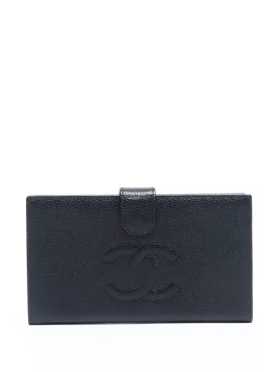 Pre-owned Chanel 2002 Long Coco Mark Wallet In Black