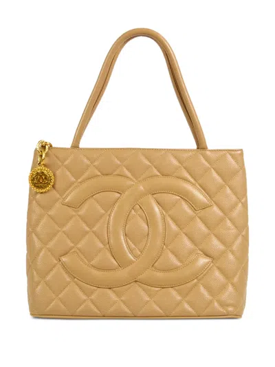 Pre-owned Chanel 2002 Medallion Quilted Tote Bag In Neutrals
