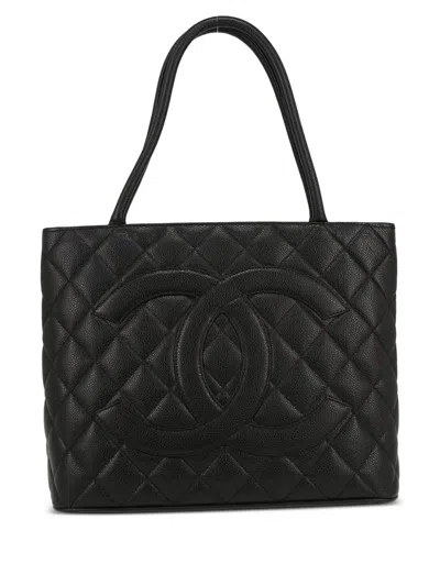 Pre-owned Chanel 2002 Medallion Tote Bag In Black