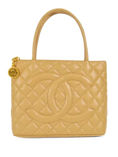 Pre-owned Chanel 2002 Medallion Tote Bag In Neutrals
