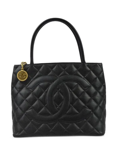 Pre-owned Chanel 2002 Medallion Tote Handbag In Black