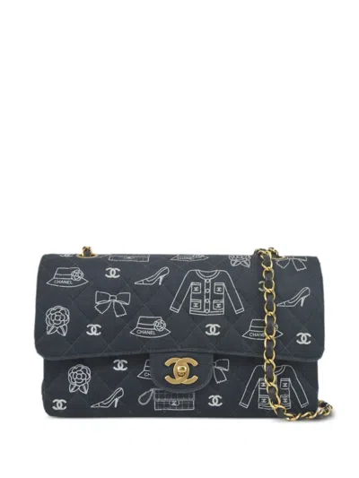 Pre-owned Chanel 2002 Medium Double Flap Icon Shoulder Bag In Blue
