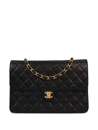 Pre-owned Chanel 2002 Medium Half Flap Quilted Shoulder Bag In Black
