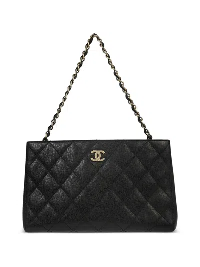 Pre-owned Chanel 2002 Quilted Leather Tote Bag In Black