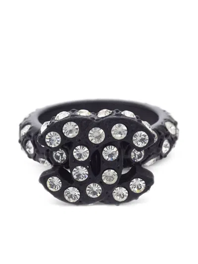 Pre-owned Chanel 2002 Rhinestone-embellished Ring In Black