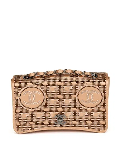 Pre-owned Chanel 2002 Rhinestone-embellished Shoulder Bag In Neutrals