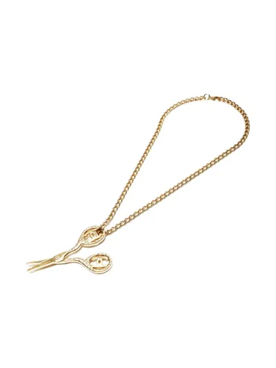 Pre-owned Chanel 2002 Scissors-pendant Necklace In Gold