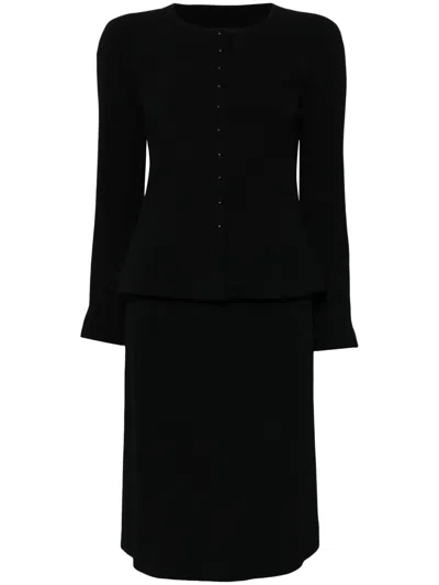 Pre-owned Chanel 2002 Single-breasted Wool Skirt Suit In Black