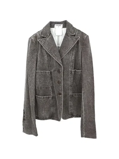 Pre-owned Chanel 2002 Single-breasted Denim Jacket In Grey