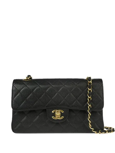 Pre-owned Chanel 2002 Small Classic Double Flap Shoulder Bag In Black
