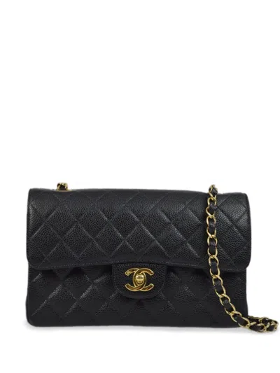 Pre-owned Chanel 2002 Small Double Flap Shoulder Bag In Black