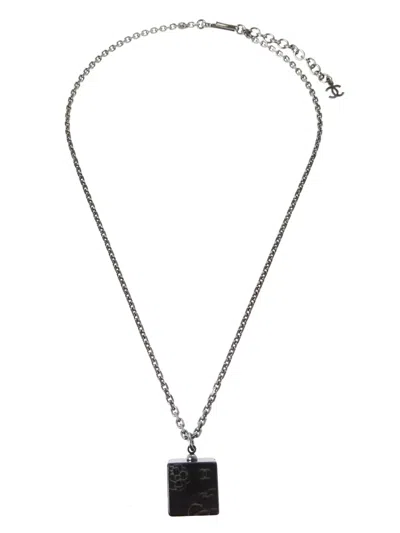 Pre-owned Chanel 2002 Square-pendant Necklace In Silver