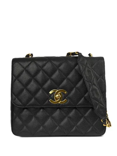 Pre-owned Chanel 2002 Straight Flap Shoulder Bag In Black
