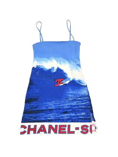 Pre-owned Chanel 2002 Surf Line Camisole Mini Dress In Blue
